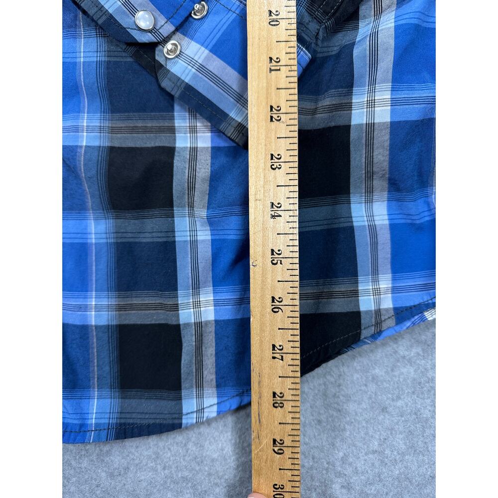 Coevals Club Mens Western Pearl Snap Shirt Blue Black Plaid Roll Tab Sleeve M - Picture 4 of 7